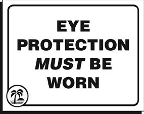 Eye Protection Must Be Worn Sign Black on Clear  L-Shape 3˝&#215; 4˝ SGE02