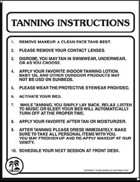 Tanning Instruction  Large  Acrylic Sign 8&#189; ˝&#215; 11˝ SGR03